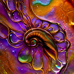 Poster - abstract trendy gradient fractal art, swirling formation with paint drops background. abstract backd