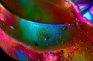 Poster - Marco abstract holographic and colorful background. wet paint and particles with bubbles. Abstract fantasy wallpaper of thick paint texture. backdrop for design element, vivid and colorful. Render