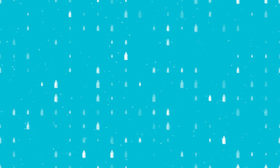 Poster - Seamless background pattern of evenly spaced white feeding bottle symbols of different sizes and opacity. Vector illustration on cyan background with stars