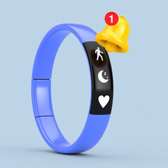 Fototapete - Blue Fitness Tracker and Cartoon Social Media Notification Bell with New Message Icon. 3d Rendering