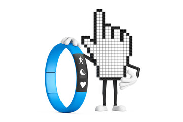 Aufkleber - Pixel Hand Cursor Mascot Person Character with Blue Fitness Tracker. 3d Rendering