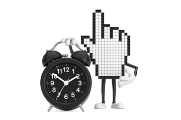 Leinwandbilder - Pixel Hand Cursor Mascot Person Character with Alarm Clock. 3d Rendering