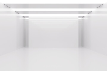 Poster - Illuminated Empty Open Space, Corridor or Room Interior, White Abstract Modern Architecture Background. 3d Rendering