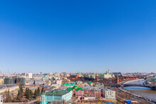 View Of Moscow Kremlin And The Bell Tower Of Ivan The Great And Russian Weapons With Moscow Cityscape, Moscow, Russia
