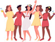 © The img - Women on hen party semi flat color raster characters. Active figures. Full body people on white. Bride with friends isolated modern cartoon style illustration for graphic design and animation