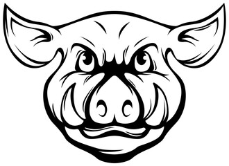 Wall Mural - Pig head mascot. Angry swine logo. Hog png illustration