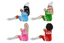 Set Of Christmas Girls On A White Background.