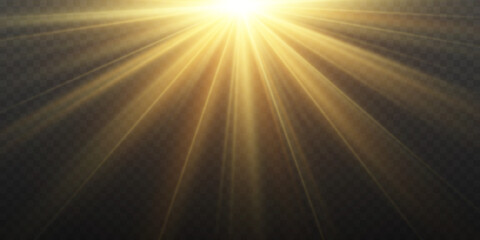 Leinwandbilder - Realistic yellow glowing light explodes on transparent background. Sunlight with gold rays. Blur in the light of radiance. Sparkle sun rays. Sunbeams special lens flare. Golden star. Vector