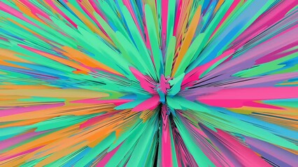 Canvas Print - Colorful line explosion. Slow motion animation of zooming pastel colored lines. Abstract background, 3D rendering