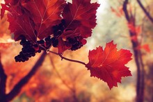 Fall Season Autumn Composition With Wild Grapes Red Leaves And Street Plant Nature Beauty Autumn Seasonal Photo , Anime Style
