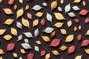 Poster - Autumn composition Pattern made of eucalyptus branches, cotton flowers, dried leaves on pastel gray background Autumn, fall concept Flat lay, top view , anime style