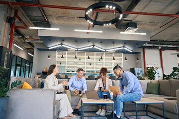 Businesswoman holding meeting with her business partners