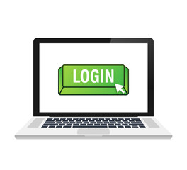 Aufkleber - Login button laptop on blue background. Website template design. Click button.  stock illustration