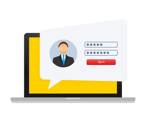 Poster - Login page on laptop screen. Notebook and online login form, sign in page. User profile, access to account concepts.  illustration