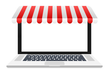 Poster - Shopping Online on Website. Online store, shop concept on laptop screen.  illustration