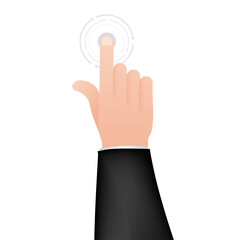 Aufkleber - Click hand in flat style. Push touch screen. Hand cursor icon. Finger click icon.  stock illustration