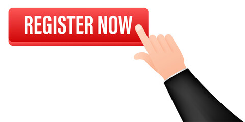 Aufkleber - register now with cursor button. internet icon. pointer click icon. stock illustration