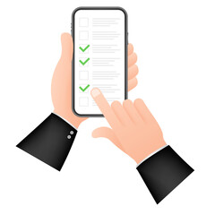 Poster - green check list smartphone. survey illustration. green tick. flat check list smartphone for web des