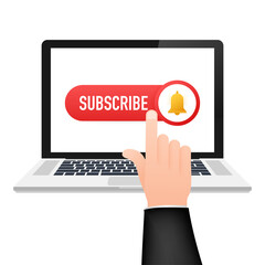 Aufkleber - subscribe button template with the notification bell on laptop. news subscribe button. business conc