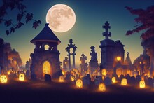 A Cartoony Haunted Graveyard With 3D Shading And A CGI-like Animation Look For A Kid-friendly Halloween