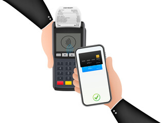 Poster - contactless payment methods mobile smart phone and wireless pos terminal realistic style. stock illu
