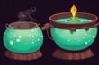 Witch cauldron, Halloween magic pot with green potion. Raster steel boiler with boiling magic brew or steaming goo. Isolated evil item for wizard, sorceress or mage, cartoon kettle with poison