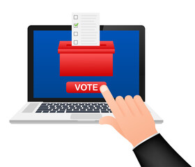 Poster - Hand puts vote bulletin into vote box. Voting concept. Ballot box.  stock illustration