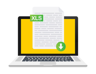 Leinwandbilder - Download XLS button on laptop screen. Downloading document concept. File with XLS label and down arrow sign.  illustration.