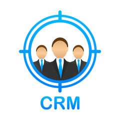 Sticker - Customer relationship management concept. Organization of data on work with clients, CRM concept.  illustration.