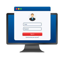 Poster - Login page on laptop screen. Notebook and online login form, sign in page. User profile, access to account concepts.  illustration.