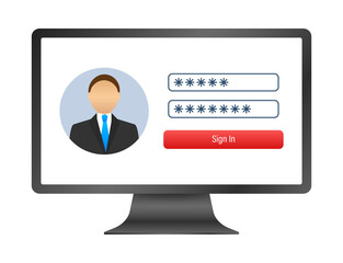 Sticker - Login page on laptop screen. Notebook and online login form, sign in page. User profile, access to account concepts.  illustration.