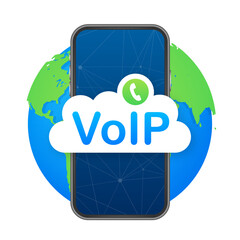 Sticker - VoIP technology, voice over IP. Internet calling banner.  illustration.