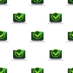 Poster - Laptop with checkmark or tick notification in bubble pattern. Approved choice. Accept or approve checkmark.  illustration.
