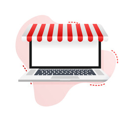 Poster - Shopping Online on Website. Online store, shop concept on laptop screen.  illustration.