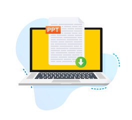 Leinwandbilder - Download PPT button. Downloading document concept. File with PPT label and down arrow sign.  illustration.