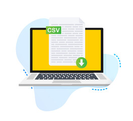 Leinwandbilder - Download CSV button on laptop screen. Downloading document concept. File with CSV label and down arrow sign.  illustration