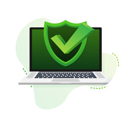 Poster - Laptop with checkmark or tick notification in bubble pattern. Approved choice. Accept or approve checkmark.  illustration.