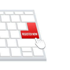 Aufkleber - register now with cursor button on keaboard. internet icon. pointer click icon. stock illustration.