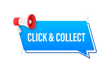 Aufkleber - Megaphone click and collect banner. Flat style. Website  icon.  stock illustration.
