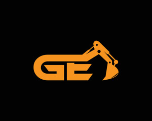 Wall Mural - Initial Letter GE  Excavator Logo Design Concept. Creative Excavators, Construction Machinery Special Equipment Vector Illustration.