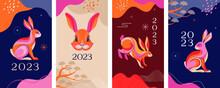 Chinese New Year 2023 Year Of The Rabbit - Story Template Designs. Chinese Zodiac Symbol, Lunar New Year Concept, Colorful Modern Background Design