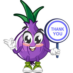 Wall Mural - vector illustration of cartoon character from onions with a sign that says thank you