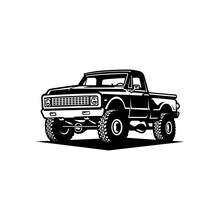 Monochrome Vintage Pick Up Truck Illustration Logo Vector