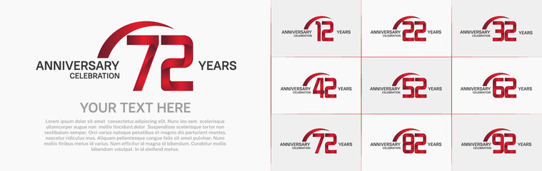 set of anniversary with red color and swoosh can be use for celebration event