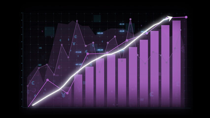 Wall Mural - Business growth concept in allusive graph chart showing marketing sales profit increasing to future target . Excellent financial status of corporate business rise up . Finance and money 3D rendering .