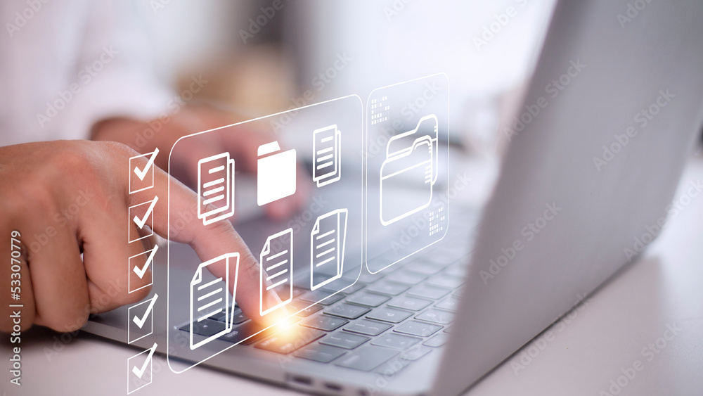 Dms Computer Document Management System (DMS) being setup by IT consultant working ...