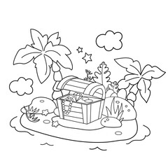 Sticker - Coloring Page Outline Of Cartoon Island of treasure. Coloring book for kids. Vector image for pirate party for children.