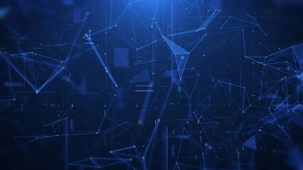 Leinwandbilder - Abstract low poly digital data cyber security network technology on HUD interface system 4K loop motion background.