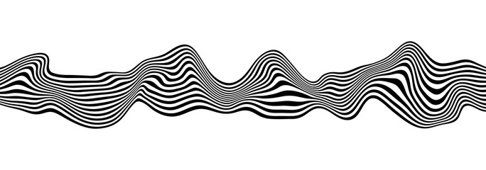 Wall Mural - Abstract optical illusion wave. A flow of black and white stripes forming a wavy distortion effect. Vector Illustration.