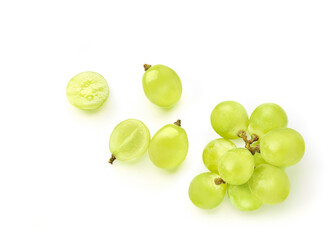Wall Mural - flat lay of green grape on white background.